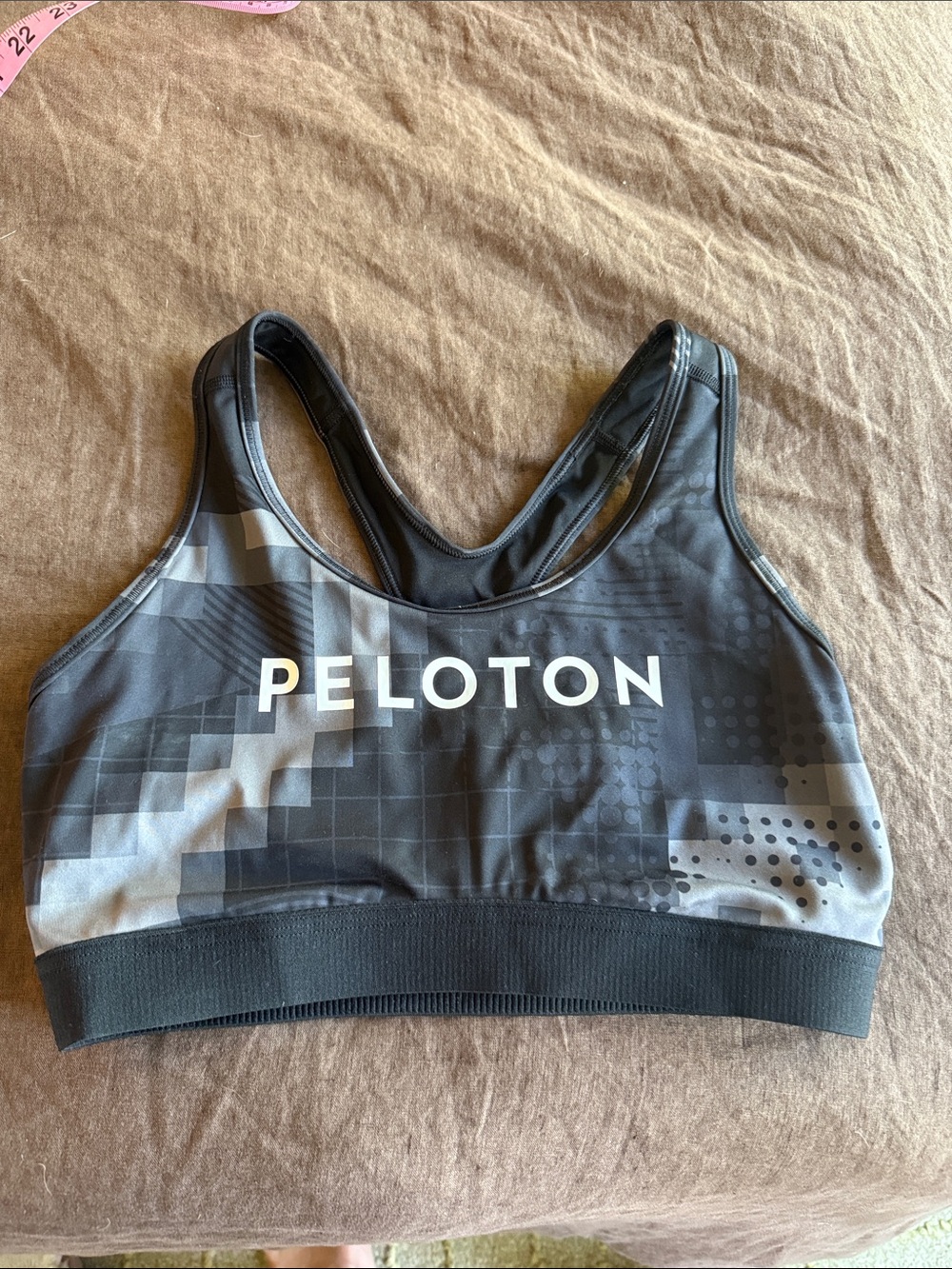 Adidas Peloton Black and Gray Graphic Racerback Sports Bra